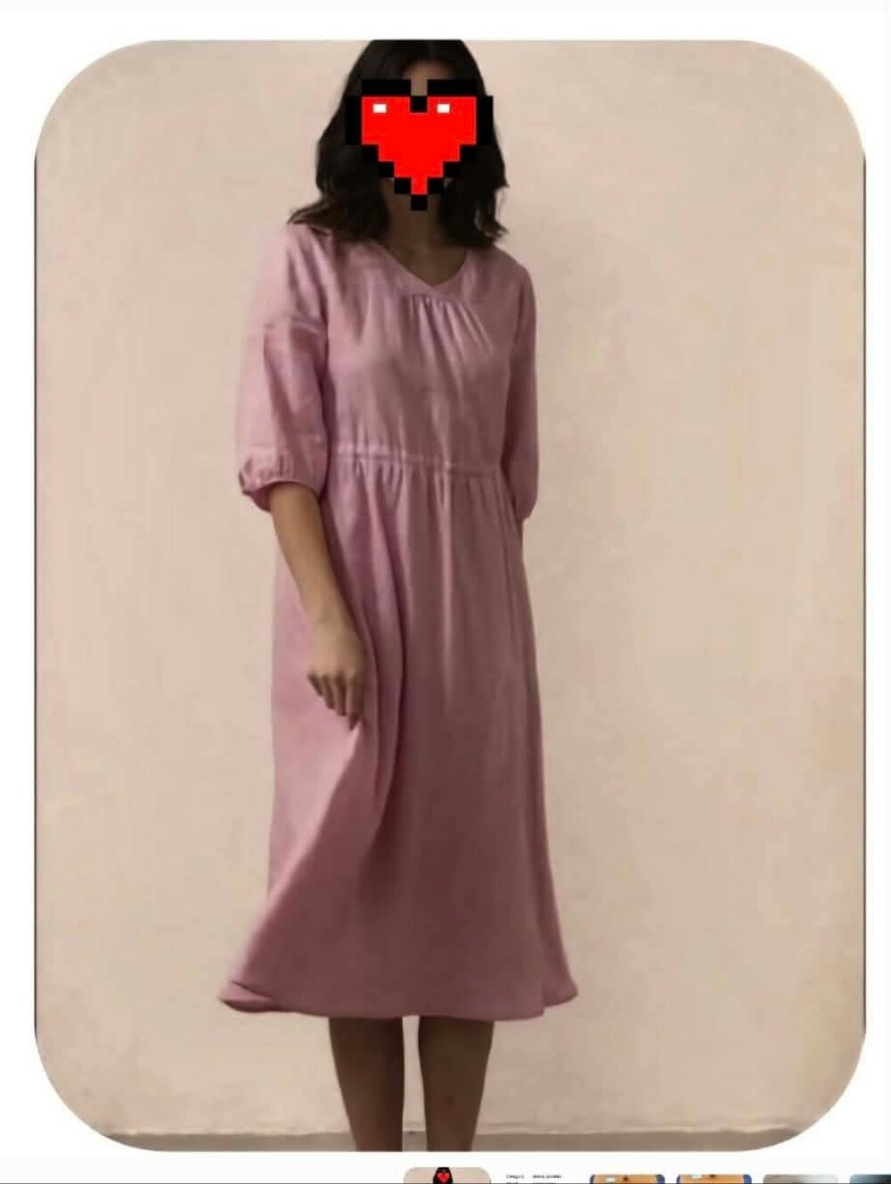Lovely Lintico Summer Pink Midi Dress - Casual V-Neck Smock Style.